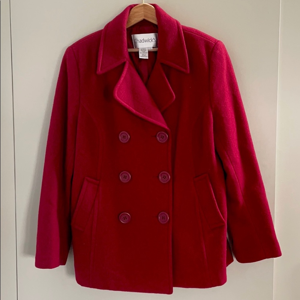 Chadwick’s Red Winter Pea Coat Sz 8 38” Waist
